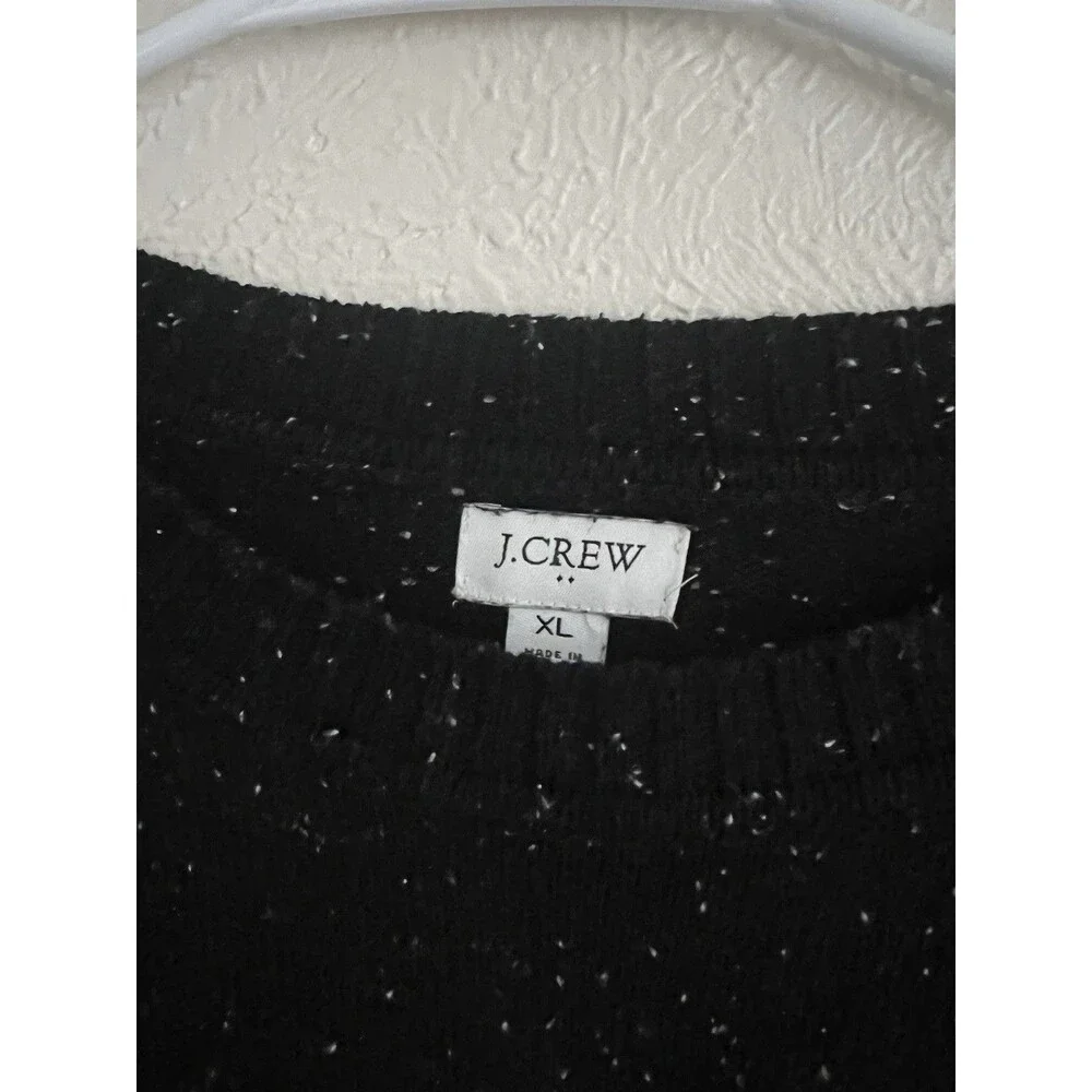 J.Crew Women’s Black Speckled Knit Pullover Sweater XL Cotton Blend Crew Neck